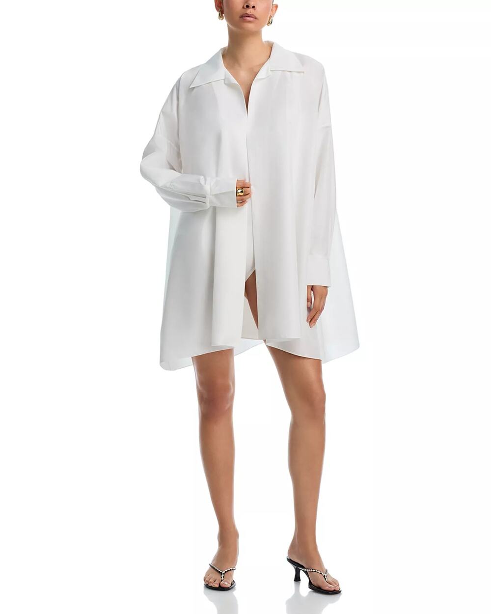 Norma Kamali Women White Super Oversized Shirt Dress Swim Cover-Up Size L/40